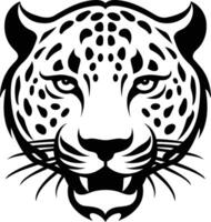 Black and white element illustration of a fierce leopard head with sharp teeth and a snarling expression vector