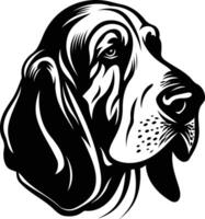 Black and white illustration of a bloodhound's head, perfect for use in designs for dog lovers, hunting, or as a tattoo design vector
