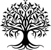 Elegant black and white stylized tree design, perfect for tattoo inspiration, logos, and decorative elements vector