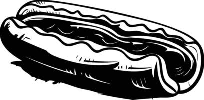 A classic hot dog, silhouetted in black and white, perfect for menu designs, restaurant branding, and social media posts vector