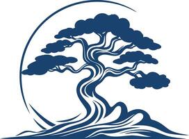 Blue Silhouette of a Bonsai Tree vector