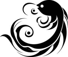 A bold, stylized black and white fish tattoo design with intricate swirling lines, perfect for adding a touch of cool to your next project vector