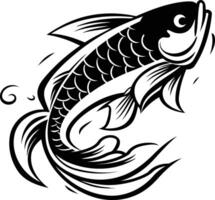 Black and white illustration of a stylized koi fish in a leaping pose vector