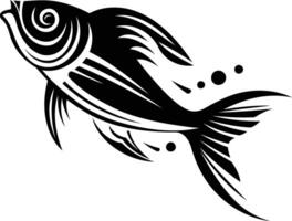 Black and white element illustration of a stylized fish in a tribal tattoo style vector