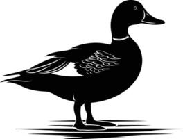 A simple yet elegant black silhouette of a duck standing on a water surface vector