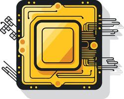 Golden Microchip with Circuitry vector