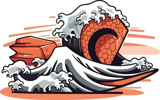 Orange Koi Fish Jumping Through a Wave vector