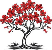 Red Blooming Tree with Black Branches vector