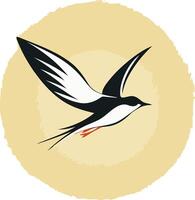 Black and White Bird in Flight Against a Yellow Background vector