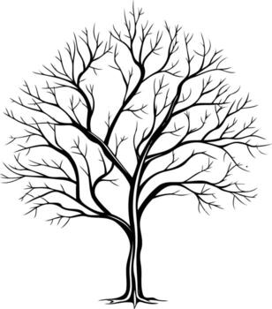 Simple yet elegant black and white illustration of a bare tree, perfect for creating a minimalistic and serene aesthetic vector
