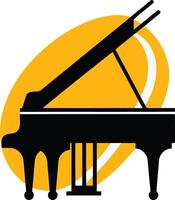 Black and White Grand Piano Silhouette with a Yellow Circle vector