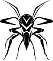 A striking black and white illustration of an abstract, stylized insect vector