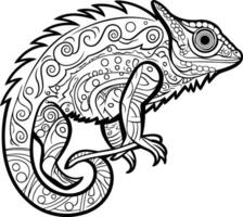 Intricate line art illustration of a chameleon with a detailed, ornate pattern vector