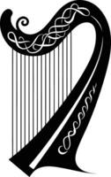 A simple yet elegant black and white illustration of a celtic harp, perfect for cultural, musical, and decorative projects vector
