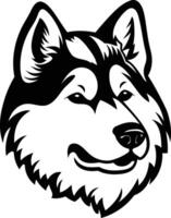 A bold, black and white illustration of a husky dog's head, perfect for use as a logo or design element vector