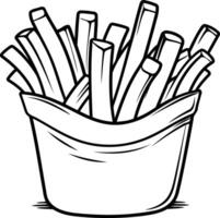 A simple line art illustration of a cartoon french fries container, perfect for coloring books, educational materials, or as a design element for food related projects vector