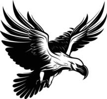 Black and white illustration of a majestic eagle in flight, perfect for tattoo designs, apparel prints, or branding projects vector