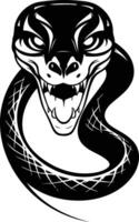 A menacing black and white illustration of a snake with bared fangs vector