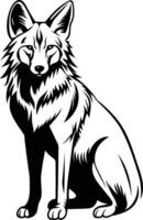 A striking black and white illustration of a fox in a seated pose vector