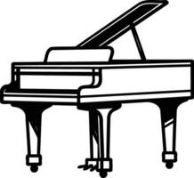 Simple line drawing illustration of a grand piano with the lid open vector
