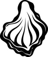 Black and white illustration of a single open oyster shell, perfect for designs requiring a simple, elegant, and minimalist aesthetic vector