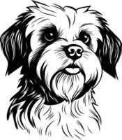 Black and white illustration of a cute dog's head with a friendly expression vector