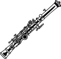 Black and white illustration of an oboe, a woodwind instrument with a distinctive double reed vector
