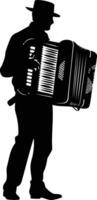 Silhouette of a man playing the accordion, a powerful and iconic image for musical performances, events, and designs vector