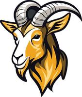 Goat Head with Curved Horns in Yellow and White vector