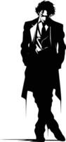 Stylish silhouette of a man in a suit, perfect for adding a dramatic and mysterious touch to your designs vector