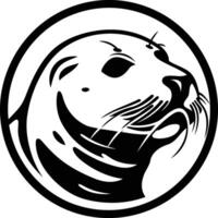 Bold black and white illustration of a seal head in a circular design, ideal for use as a logo, icon, or graphic element for marine related businesses and organizations vector