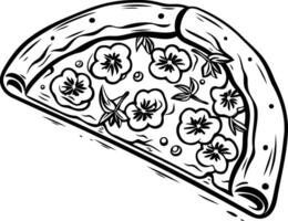 A black and white illustration of a delicious pizza slice, perfect for adding a touch of culinary charm to your designs vector
