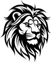 A bold and striking black and white illustration of a lion's head, perfect for tattoo designs, logos, or any project requiring a strong, powerful image vector