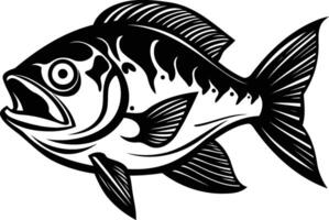 Black and white illustration of a fish with detailed scales and fins vector