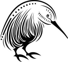 A stylized, black and white illustration of a kiwi bird, perfect for tattoo design, branding, or nature inspired artwork vector