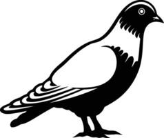 A simple, bold silhouette of a dove in black and white vector