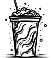 A classic black and white illustration of a frosty beverage, perfect for a tattoo design, vintage style branding, or adding a touch of cool nostalgia to your project vector