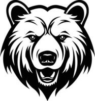 A bold black and white illustration of a bear's head with an open mouth, perfect for branding, tattoos, and designs requiring a powerful and animalistic symbol vector