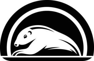 A stylish black and white logo design featuring a stylized badger within a curved shape vector
