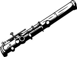 A simple, bold illustration of a clarinet in black and white vector