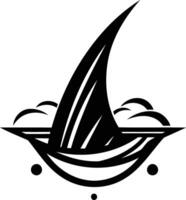 A simple, bold silhouette of a sailboat cutting through the waves vector