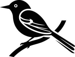 A bold, black and white silhouette of a bird perched on a branch vector