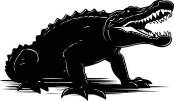 A menacing silhouette of an alligator with its mouth open, showcasing sharp teeth vector