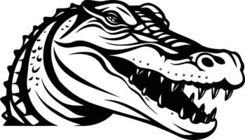 A fierce and powerful alligator head in a black and white element illustration, perfect for logos, branding, and designs that need a touch of danger and aggression vector