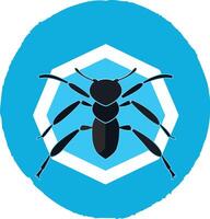 Black Ant in Hexagon on Blue Circle vector