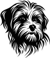A striking black and white illustration of a small dog's head, perfect for creating tattoos, t shirt designs, or branding for pet businesses vector