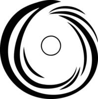 A bold, black and white circular design with swirling lines and a central circle vector