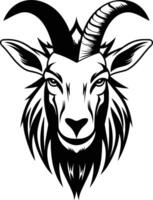 Black and white element illustration of a goat head with sharp horns vector