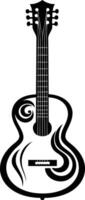 A simple silhouette of a guitar with a tribal design, perfect for use in music related projects, t shirts, or tattoos vector