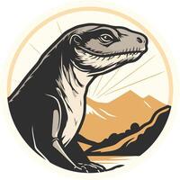Dinosaur Illustration in Circle with Mountain Background vector